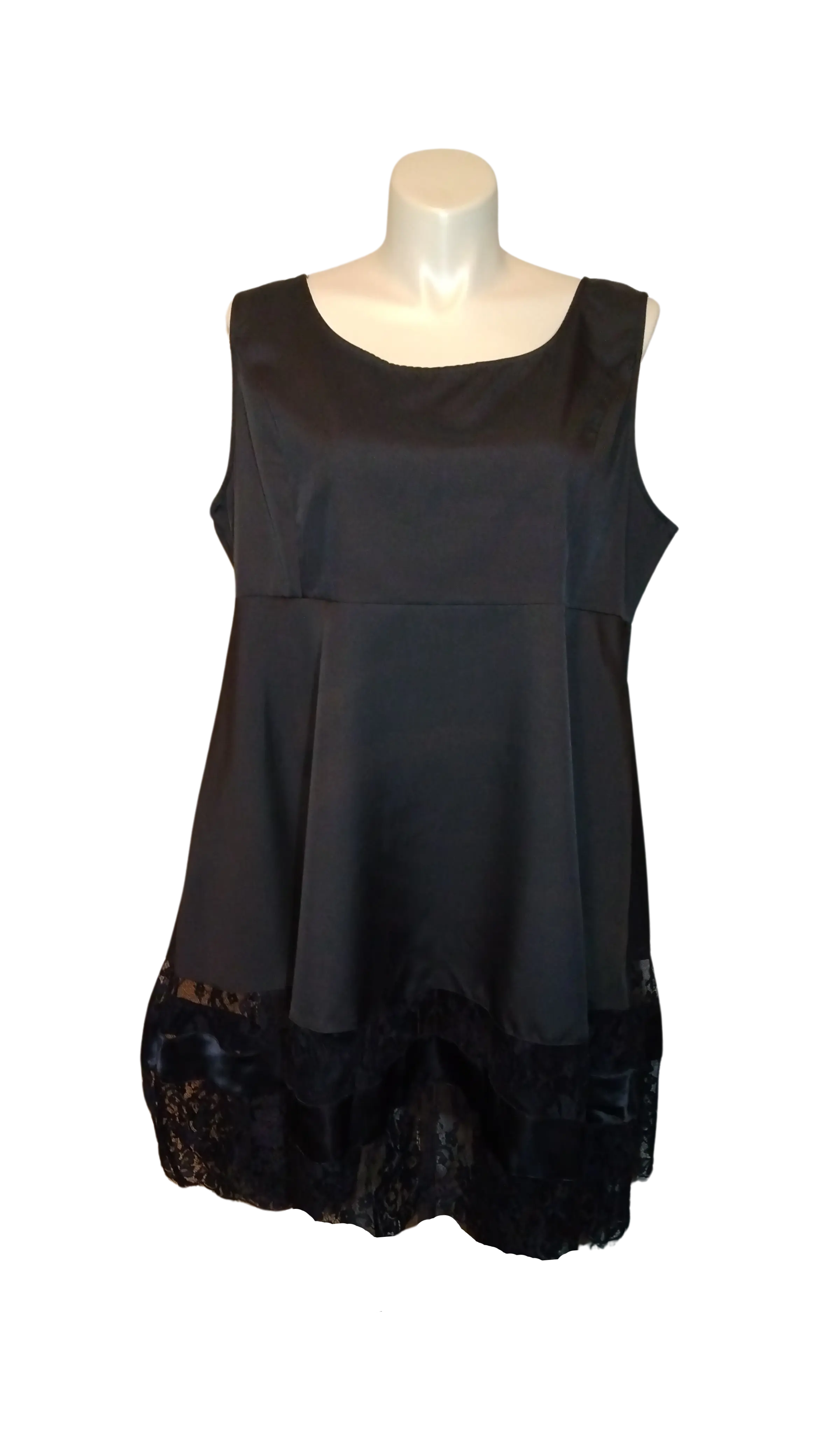 Nextmia Women’s Black Sleeveless Dress with Lace Hem, Size 1X