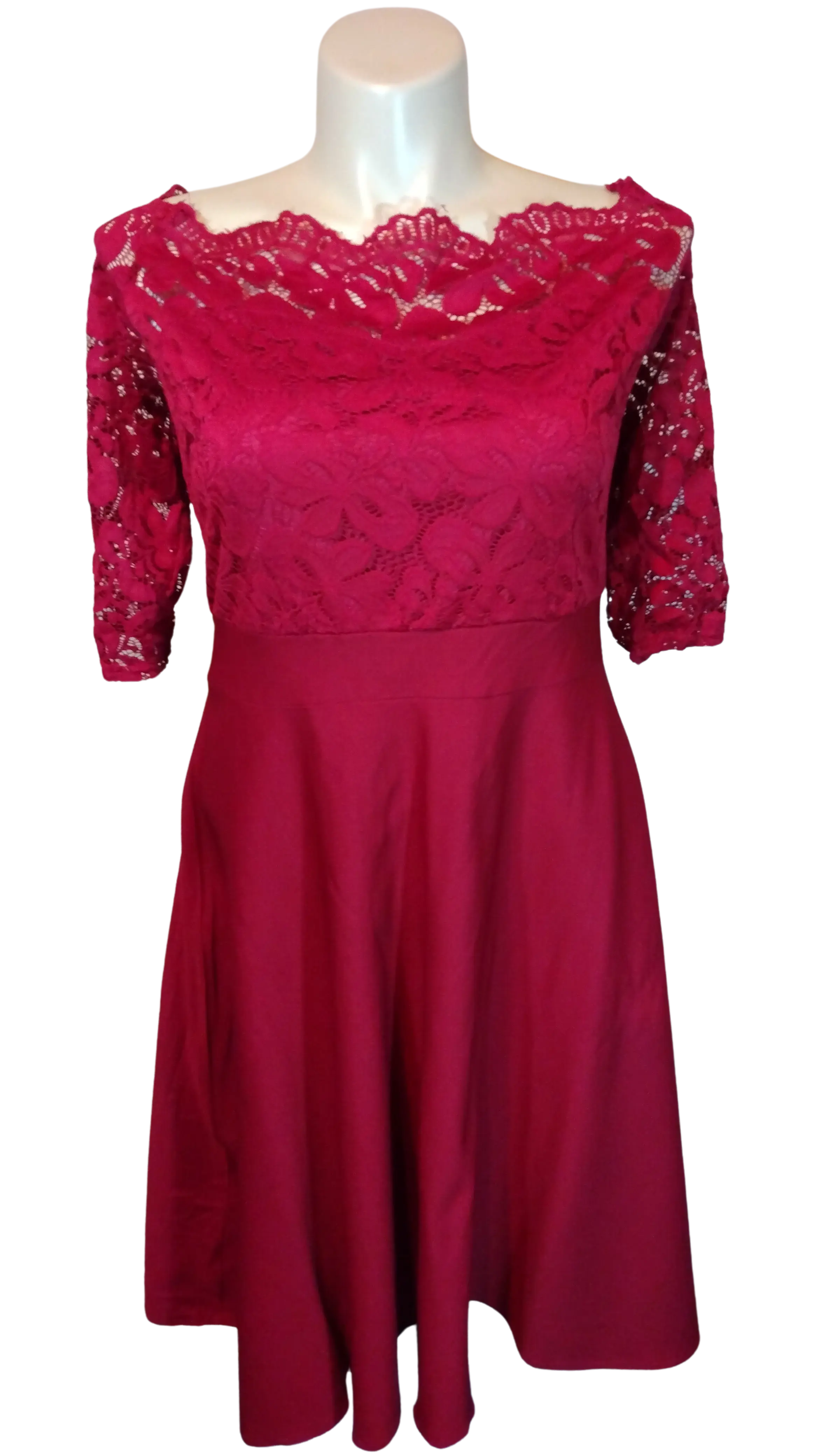 Die Die Fashion Women’s Red 1/2 Sleeve Dress with Lace, Size 2X
