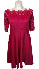 Die Die Fashion Women’s Red 1/2 Sleeve Dress with Lace, Size 2X