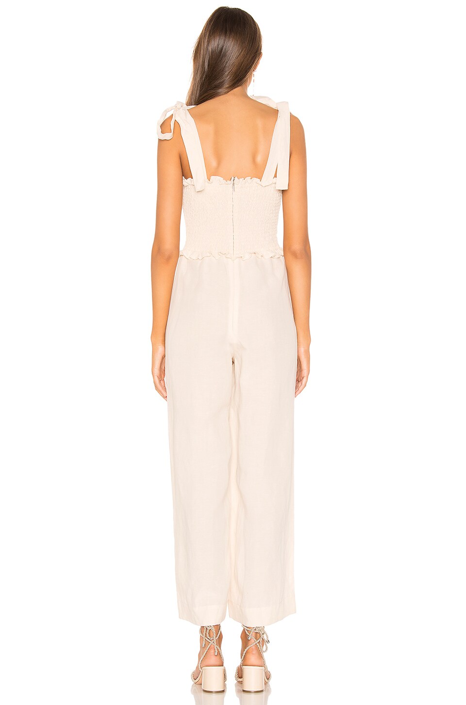 Rebecca Taylor Linen Smocked Jumpsuit in Cream