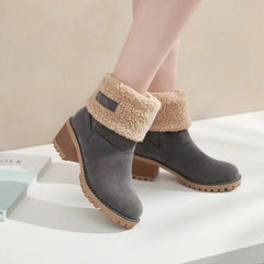 RXFSP Gray Sherpa-Cuff Outdoor High Heeled Boots