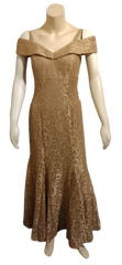 R&M Richards Off the Shoulder Cap Sleeve Floral Lace Mermaid Gown Champagne Sparkly