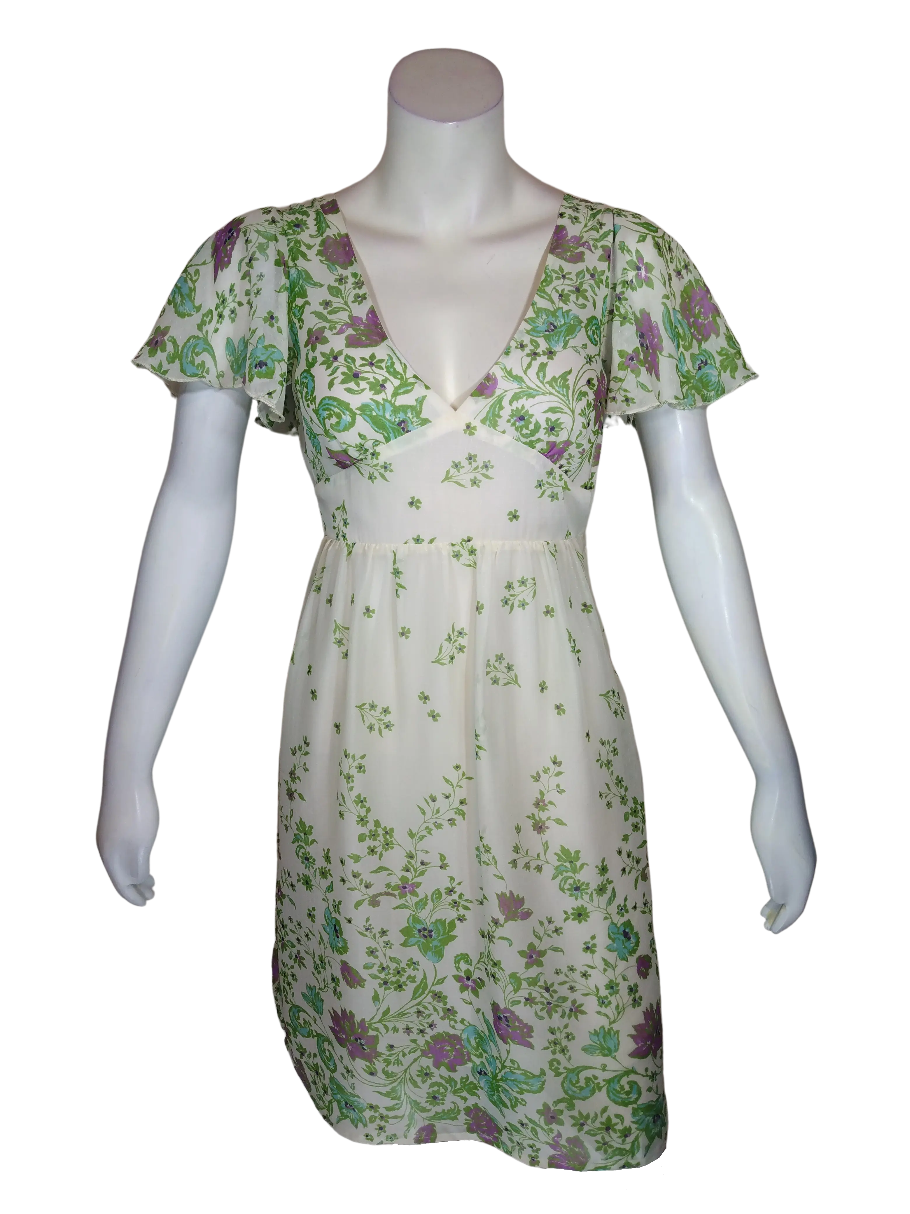 Minuet Women’s Cream/Green Floral Dress, Size Small