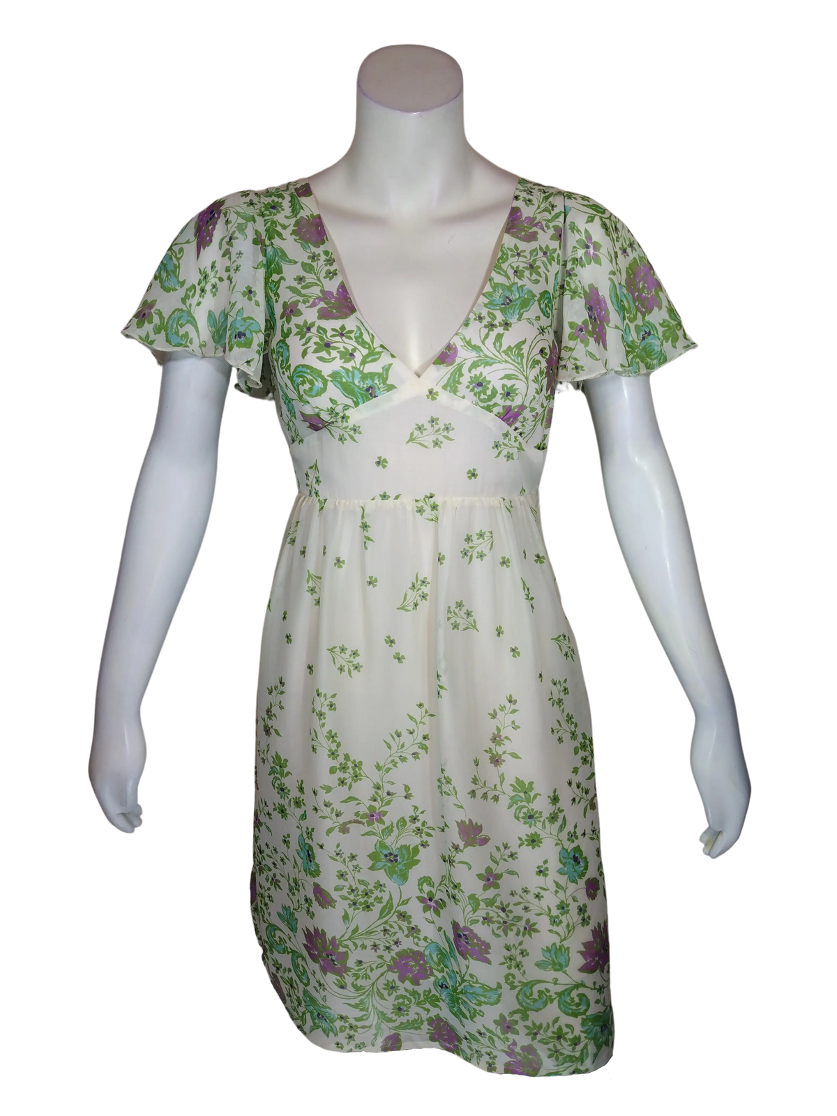 Minuet Women’s Cream/Green Floral Dress, Size Small