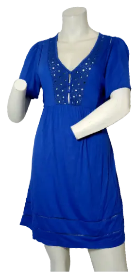 Minuet Women’s Dark Blue Short Sleeve Dress with Eyelets, Size Small