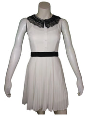 Minuet Women’s White Pleated Sheer Dress with Lace Trim, Size Small