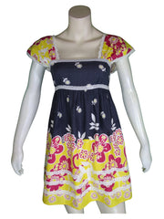 Minuet Girls’ Yellow/Black/Red Flower Dress with Lace Up Back and Side Zipper, Size Small