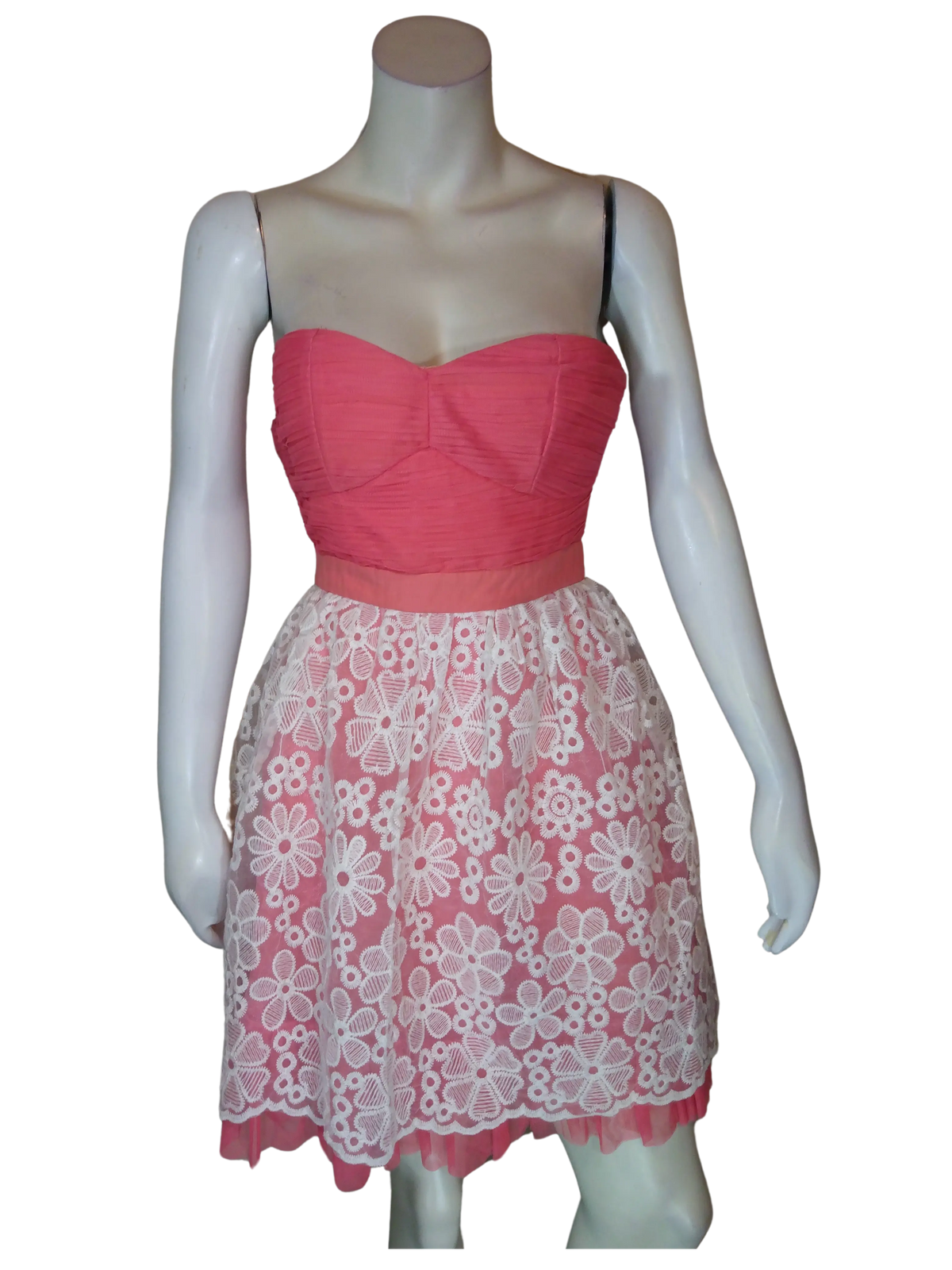 Minuet Women’s Coral/White Strapless Dress, Size Small