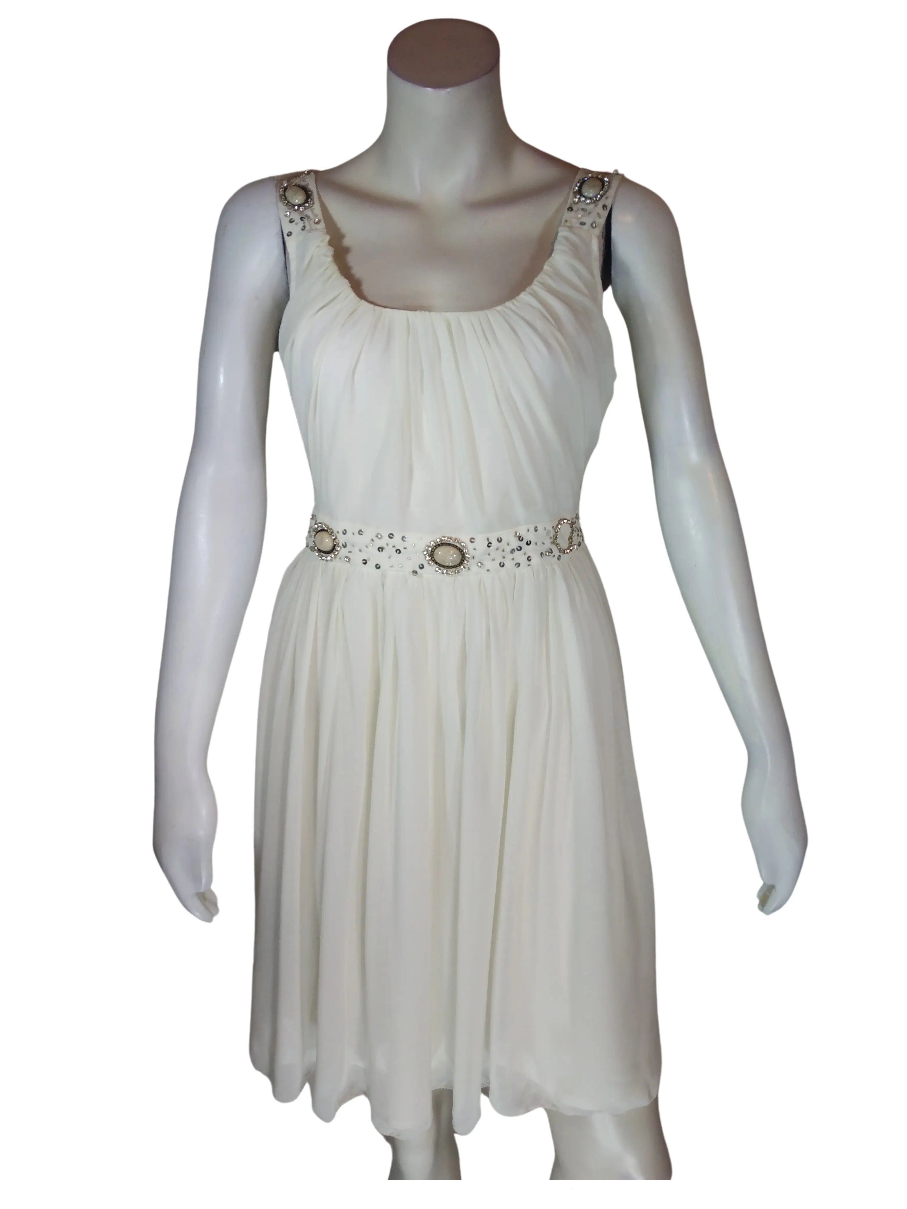 Minuet Women’s Cream Dress with Sequins and Rhinestones, Size Small