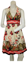 Minuet Women’s Cream/Khaki Halter Dress with Floral Pattern, Size Small