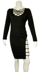 Diva General Collection Women’s Black Multi Strap Long Sleeve Dress, Size Small
