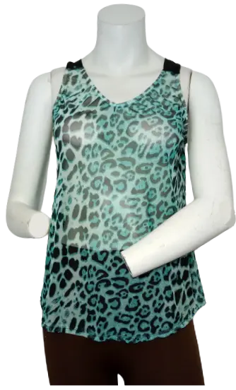 Love J USA Women’s Green Leopard Mesh Tank Top, Size Small