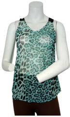 Love J USA Women’s Green Leopard Mesh Tank Top, Size Small