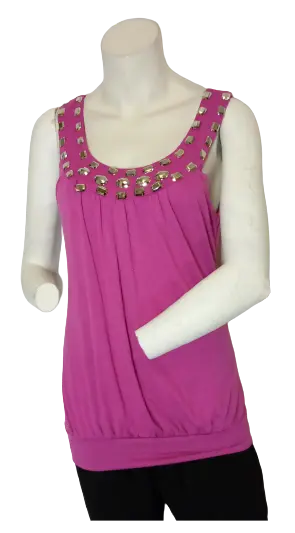 Mar_Q Women’s Purple Tank Top with Gemstones, Size Small