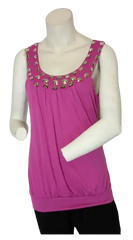 Mar_Q Women’s Purple Tank Top with Gemstones, Size Small