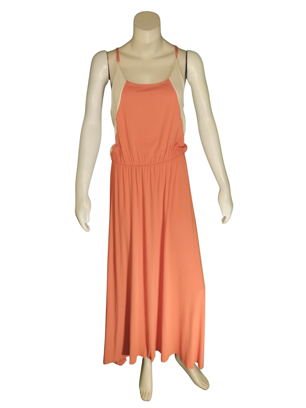 Love In Orange/Cream Spaghetti Strap Dress – Large Women’s Fashion, Viscose-Spandex Blend