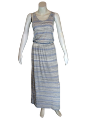 Love In Women’s Grey/Blue Stripe Sheer Dress with Side Slit, Size Small