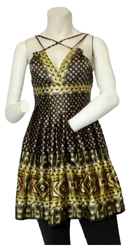 Minuet Black/Green/Gold Sundress Women Small