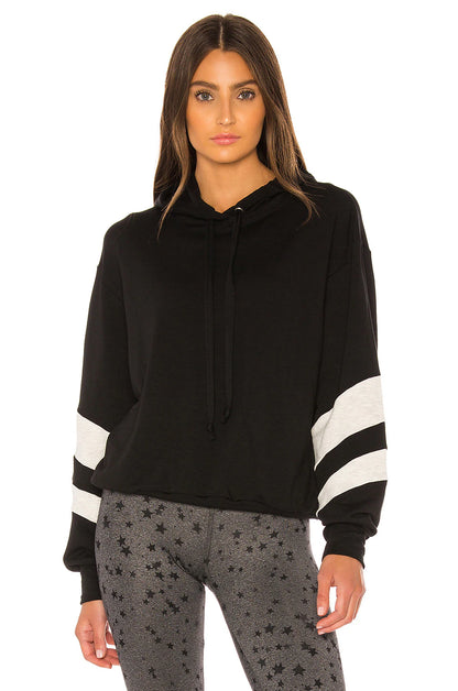 STRUT-THIS Josie Sweatshirt in Black & White - Attached Drawstring Hood