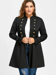 Rosegal Black Faux Military Zip Front Button Trim Coat