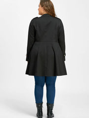 Rosegal Black Faux Military Zip Front Button Trim Coat