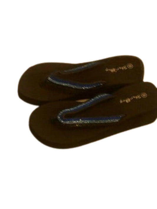 Star Bay Black & Blue Jeweled Platform Flip Flop Sandals
