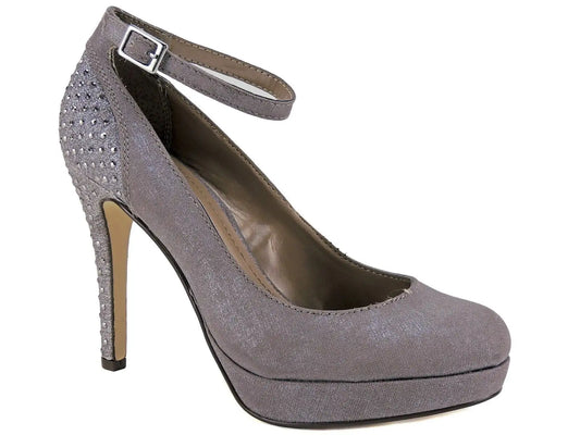 Style & Co. Lylla Ankle Strap Platform Pumps in Lead Pewter with Crystal Heel Detail