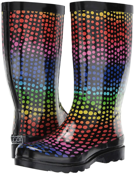 Sugar Women's Raffle Rainbow Dot Printed Rain Boot