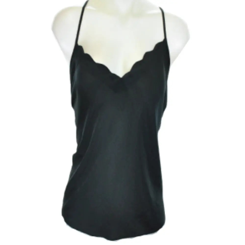 INC International Concepts Scalloped-Neck Camisole Pajama Deep Black