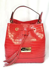 Valentino Milano Wendy Crocodile Convertible Bucket Tote Red NWT