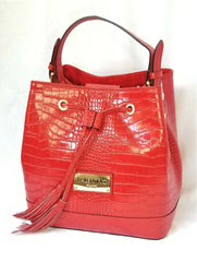 Valentino Milano Wendy Crocodile Convertible Bucket Tote Red NWT