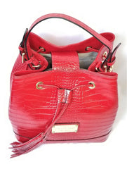 Valentino Milano Wendy Crocodile Convertible Bucket Tote Red NWT
