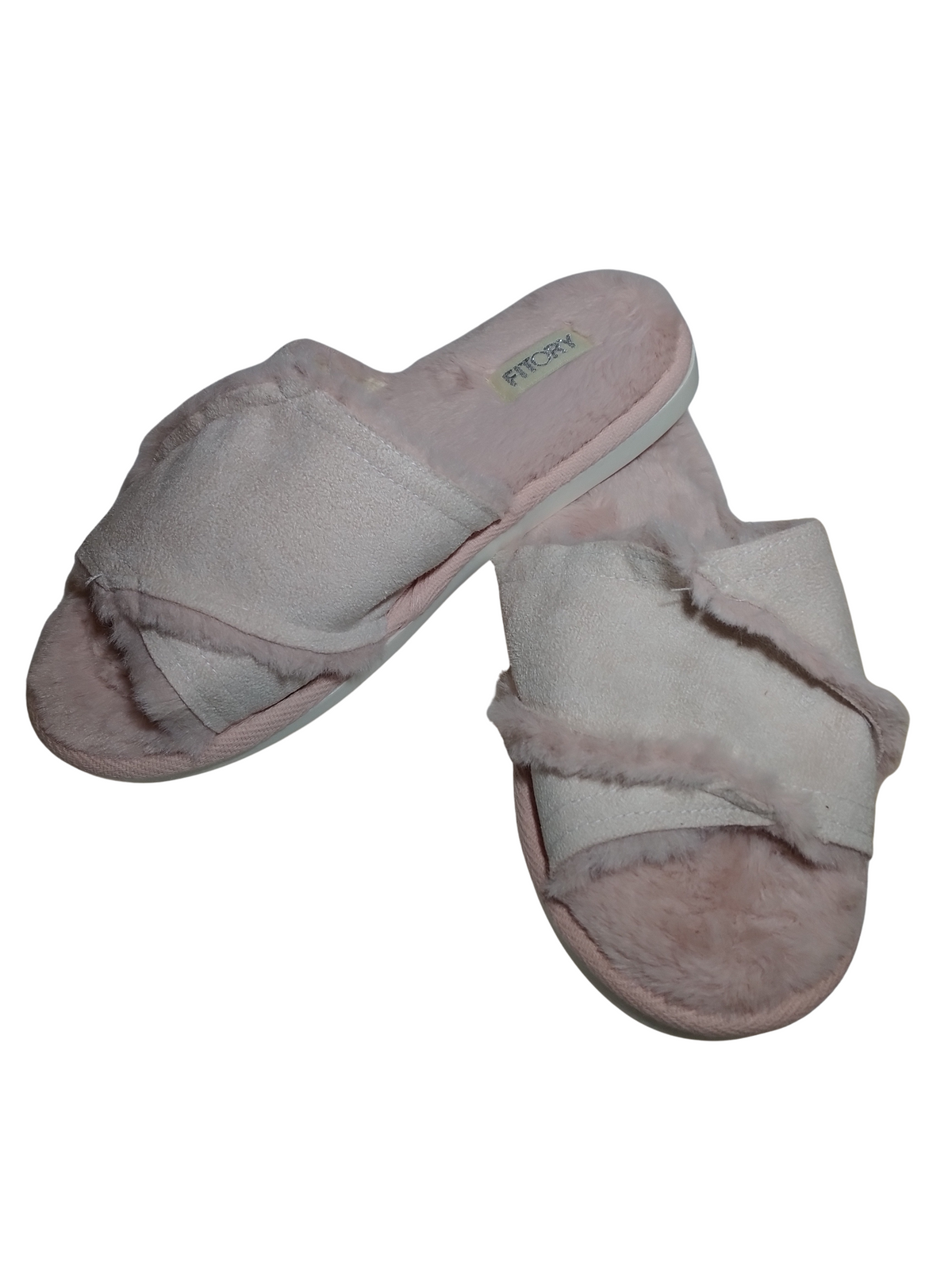 Fitory Pink Slip On Faux Suede Faux Fur Lined Slippers