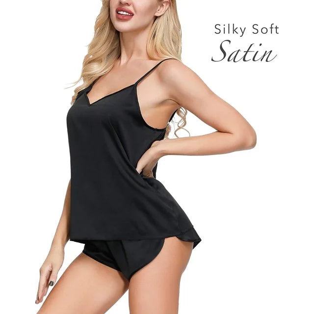 INK+IVY Womens Satin Cami Short Set Black