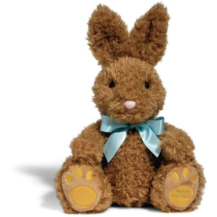 FAO Schwarz - Brown Plush Bunny with Orange Footpad and Blue Bow