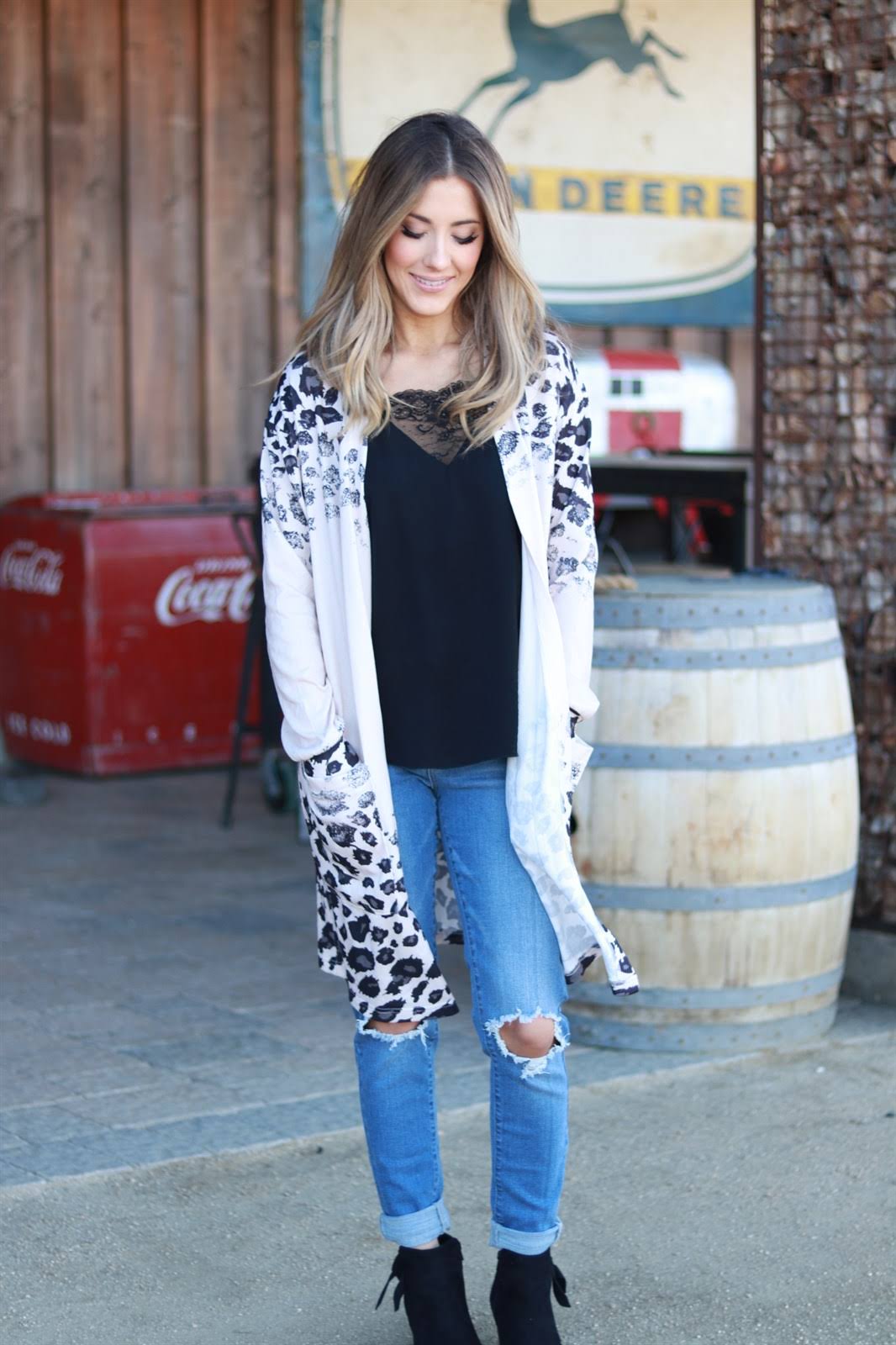 Tickled Teal Sand Cheetah Lightweight Pocket Open Cardigan