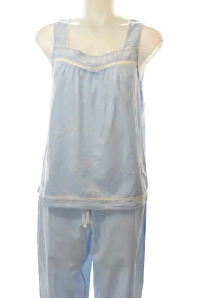 Charter Club 2 Pc Cotton Embroidered Cropp Blue Alder
