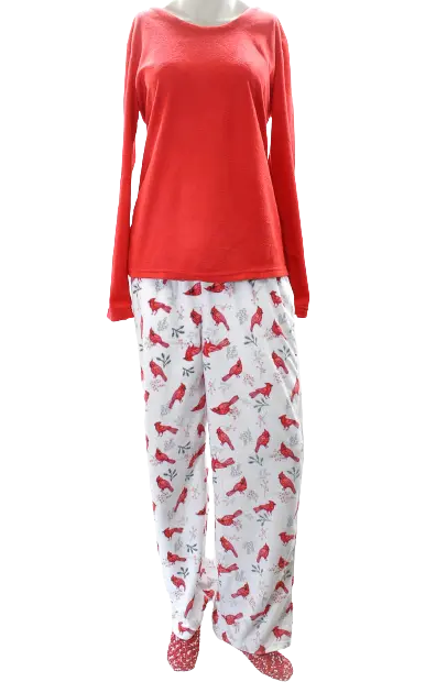 Dream Lounge Muk Luks 3 Pc Gift Fleece Top & Pants Red Cardinal