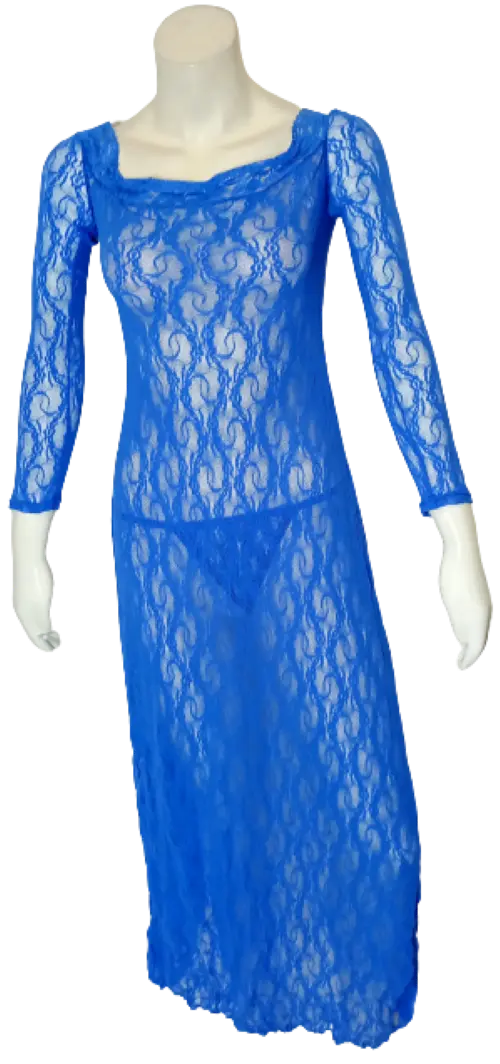 Long Lace Lingerie Dress and Thong Set Blue