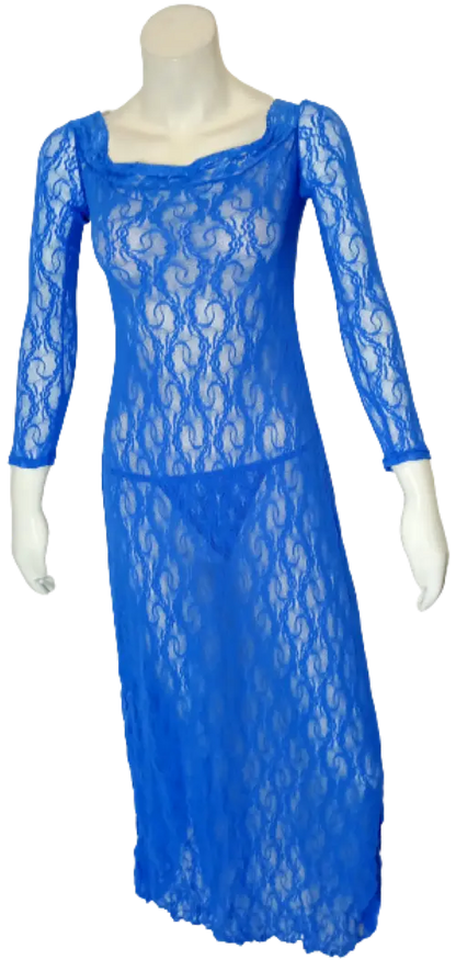 Long Lace Lingerie Dress and Thong Set Blue