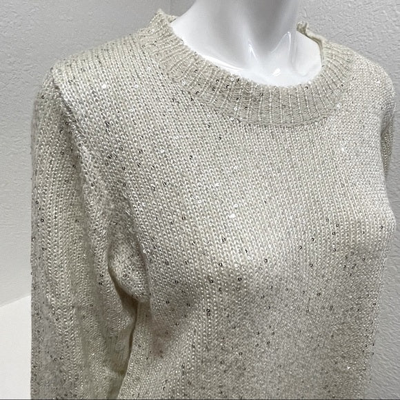 Salon Studio Cream Sparkly Sequined Ribbed Edge Sweater