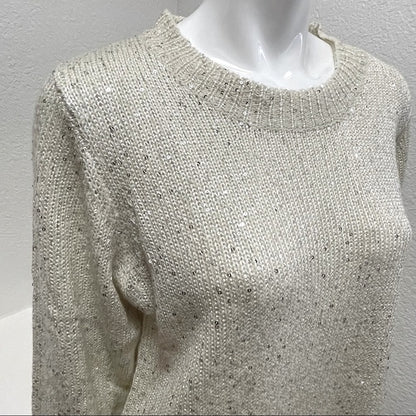 Salon Studio - Cream Sparkly Sequined Ribbed Edge Sweater
