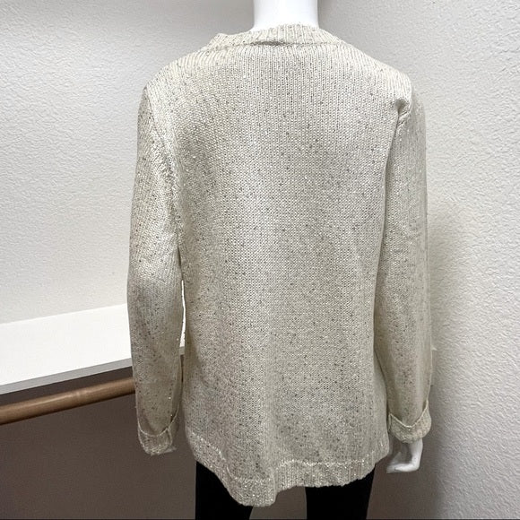 Salon Studio - Cream Sparkly Sequined Ribbed Edge Sweater