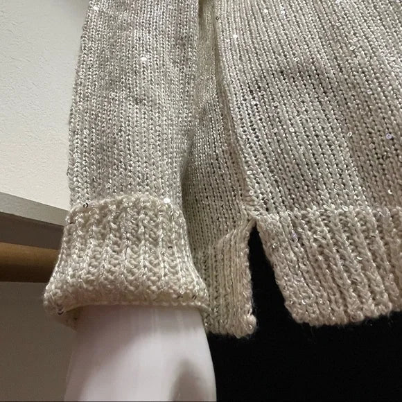Salon Studio Cream Sparkly Sequined Ribbed Edge Sweater