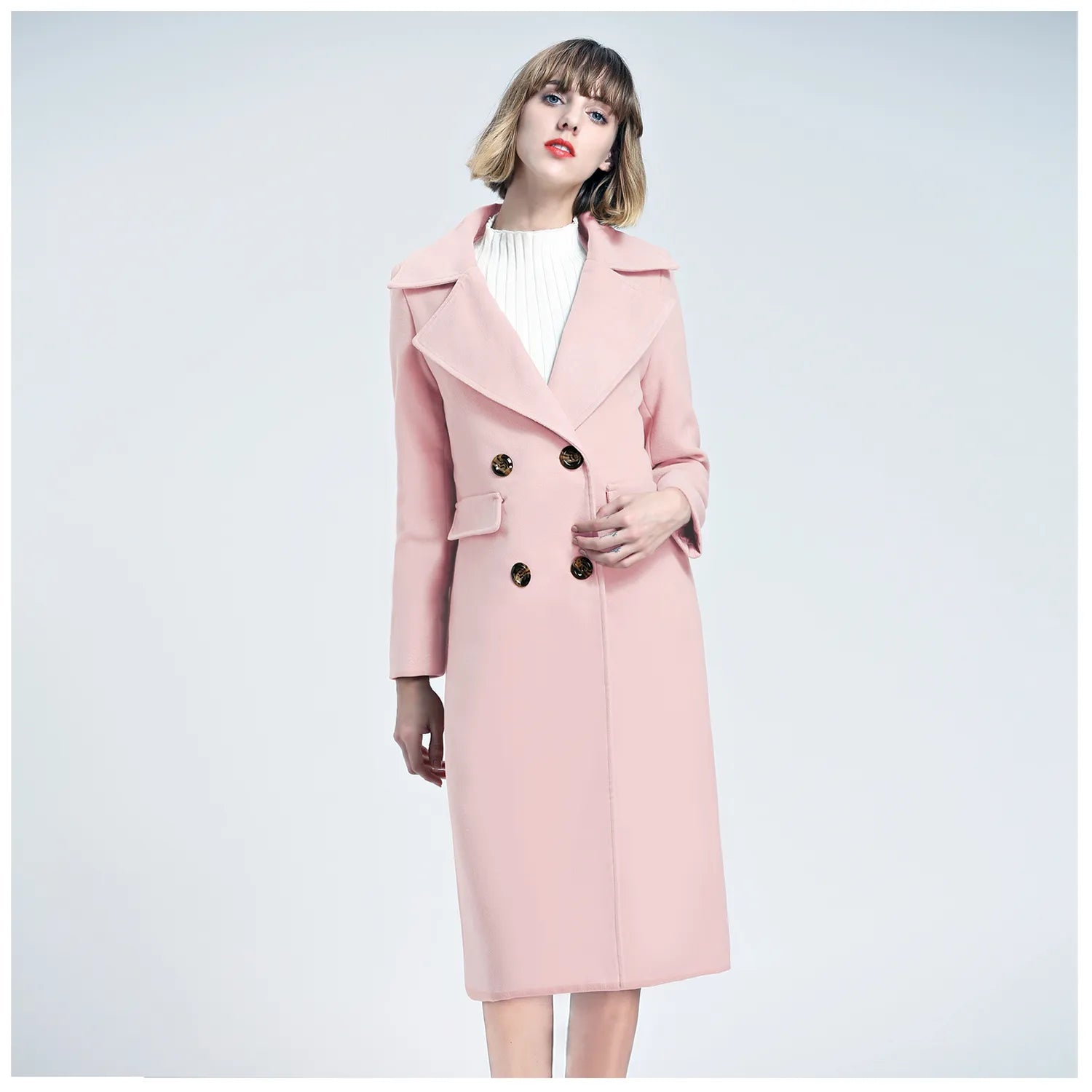 Msquared Light Pink Notched-Lapel Peacoat