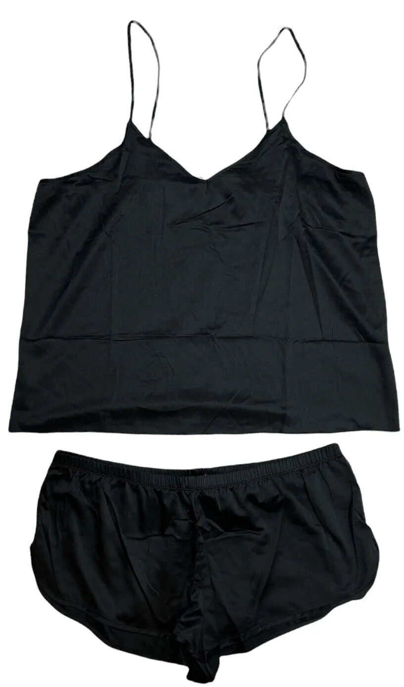 INK+IVY Womens Satin Cami Short Set Black