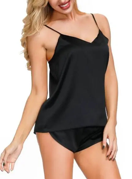 INK+IVY Womens Satin Cami Short Set Black