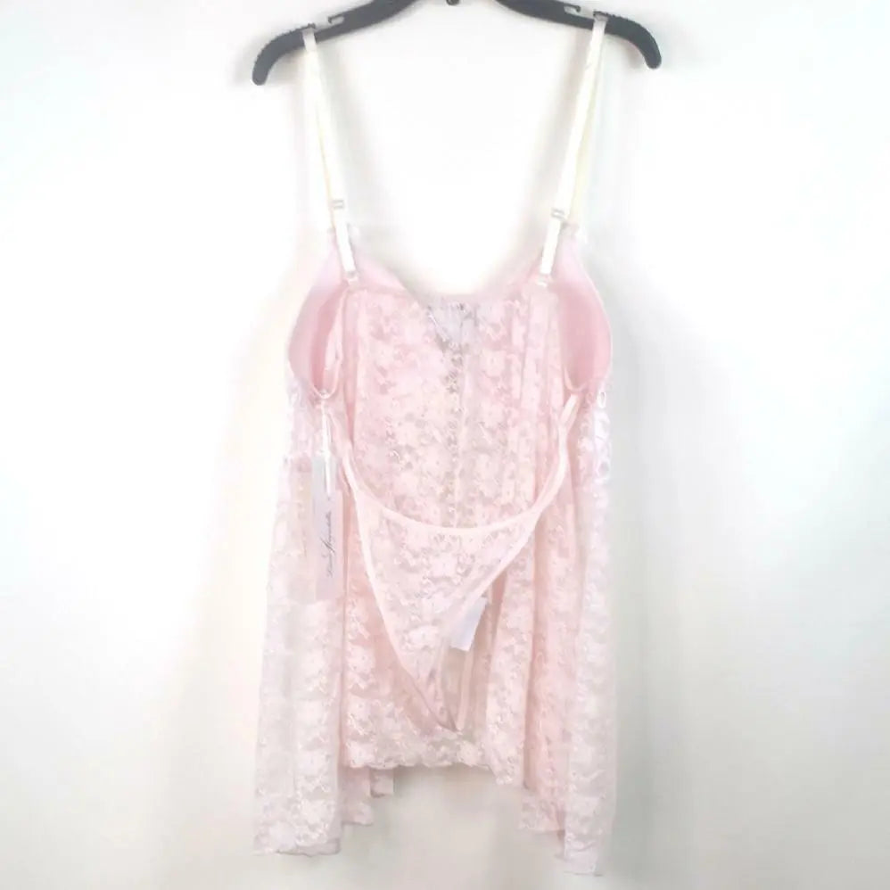 California Dynasty Linea Donatella Stretch Lace Babydoll Nightgown Pink