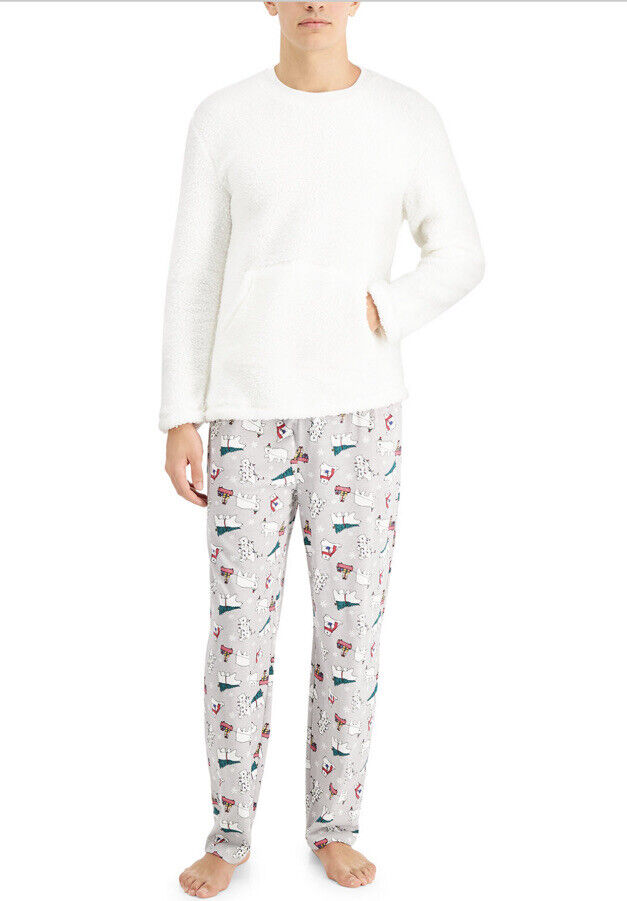 Family Pajamas Mens White Sherpa Top
