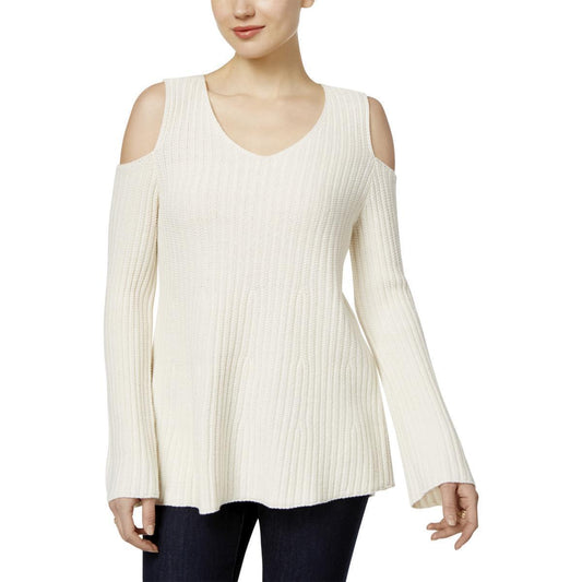 Style & Co. Woman Warm Ivory Romantic Charm Cold Shoulder Sweater